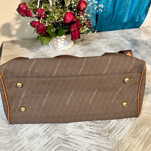 Valentino Garavani Taupe Duffel Bag with Camel Accents - Picture 8 of 15